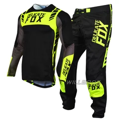 Delicate Fox MX Jersey Pants Combo Mountain Bicycle Offroad Gear Set Motocross Outfit Men Black Suit Kits For Adult