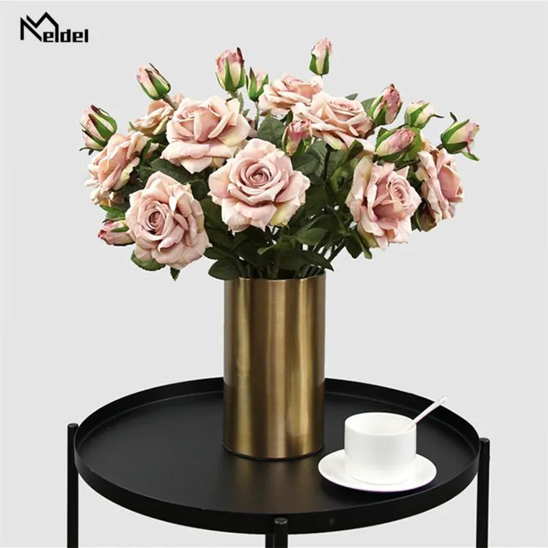 Autumn Vintage 2 Heads Rose Artificial Flowers For Party Decoration Silk Flowers Branch Fake Flowers Wedding Home Decor