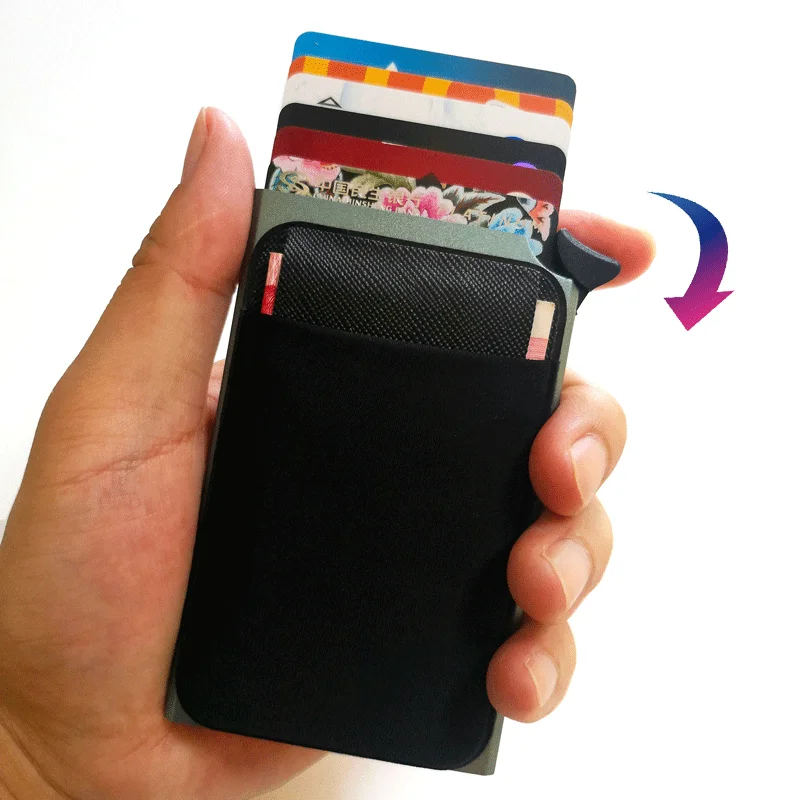 New Creative Mini Metal Smart Automatic Wallet For Man Women Aluminum Credit Card Case RFID Pop-up Bank Card Holder With Pouch