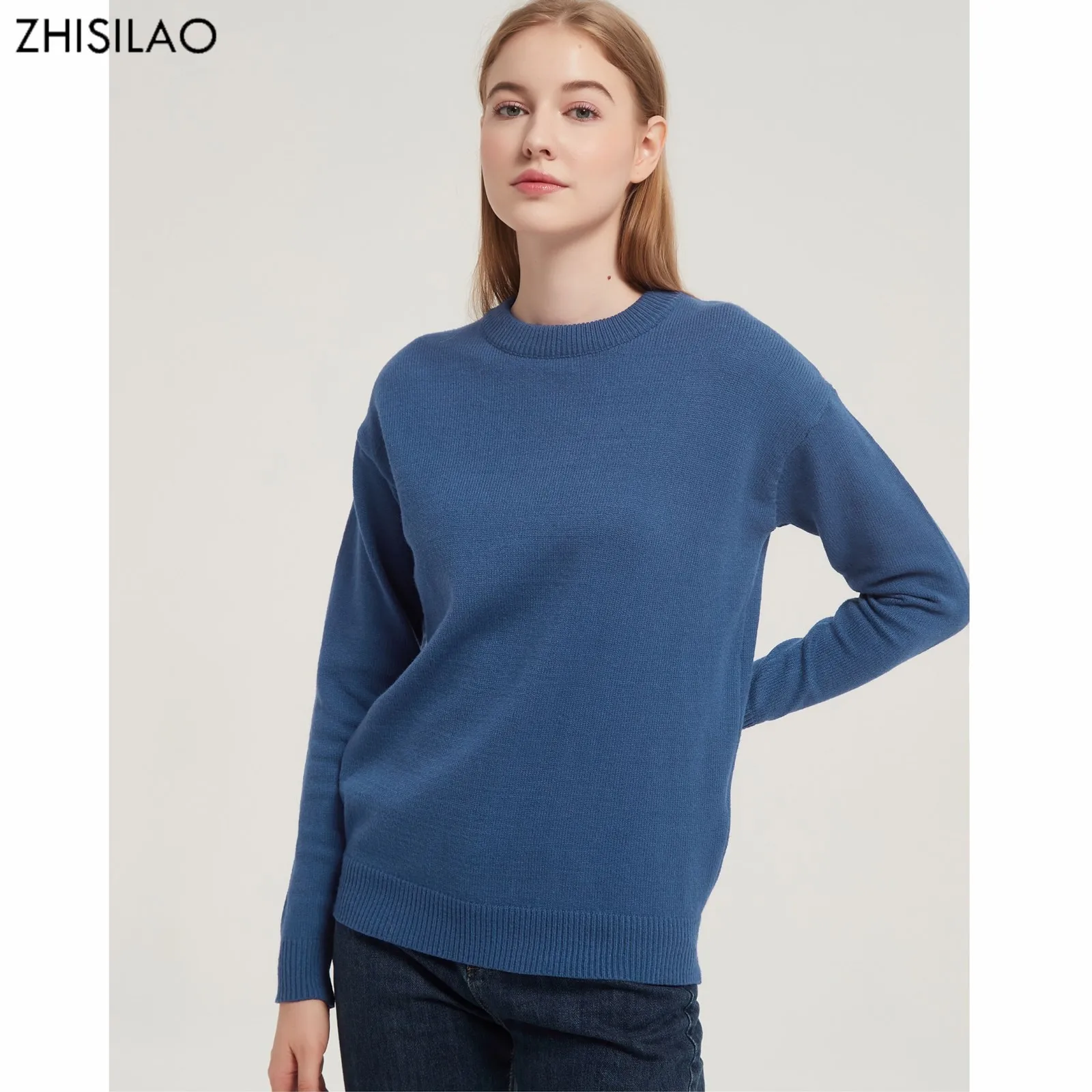 ZHISILAO New Knitted Sweater Women Solid Basic Loose O-neck Long Sleeve Pullover Sweater Autumn Winter 2021 Tops