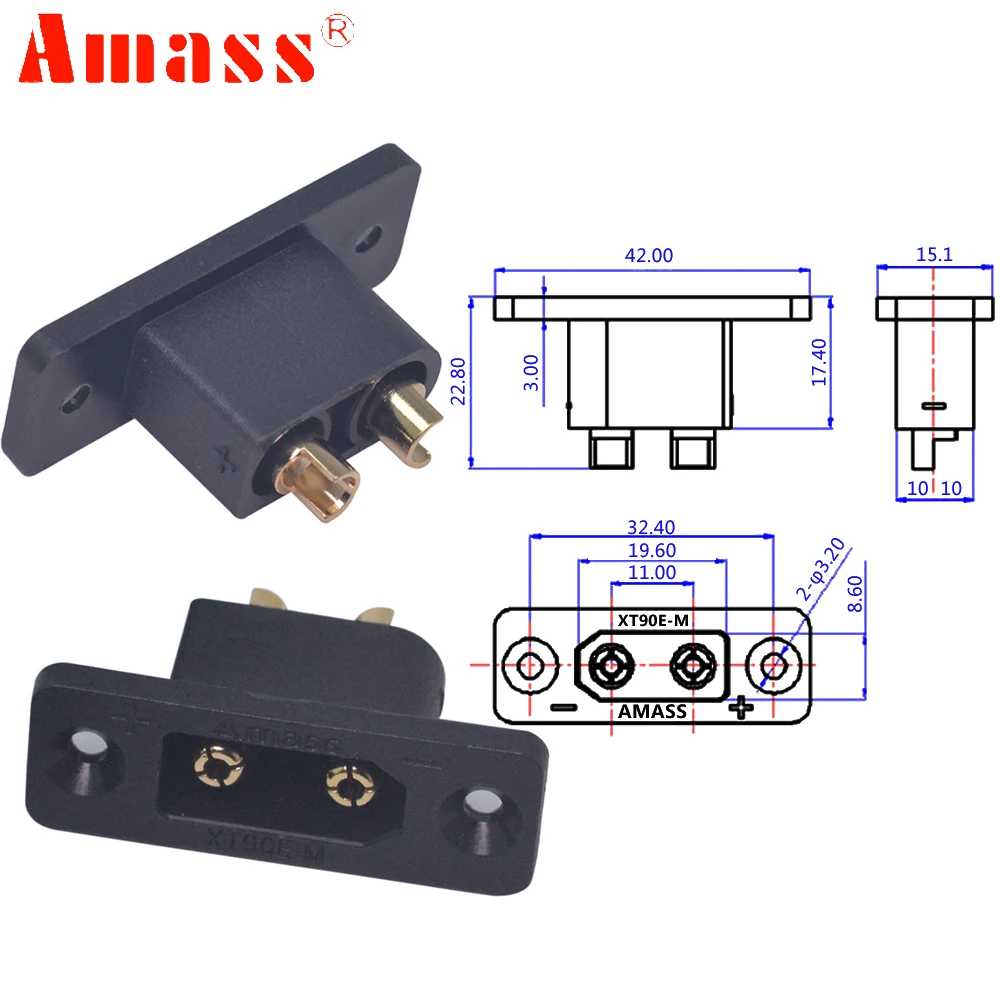 5pcs/lot Amass XT90E-M 500V 30A-60A IP40 Gold-Plated Male Connector For RC Aircraft Drone Accessories Model