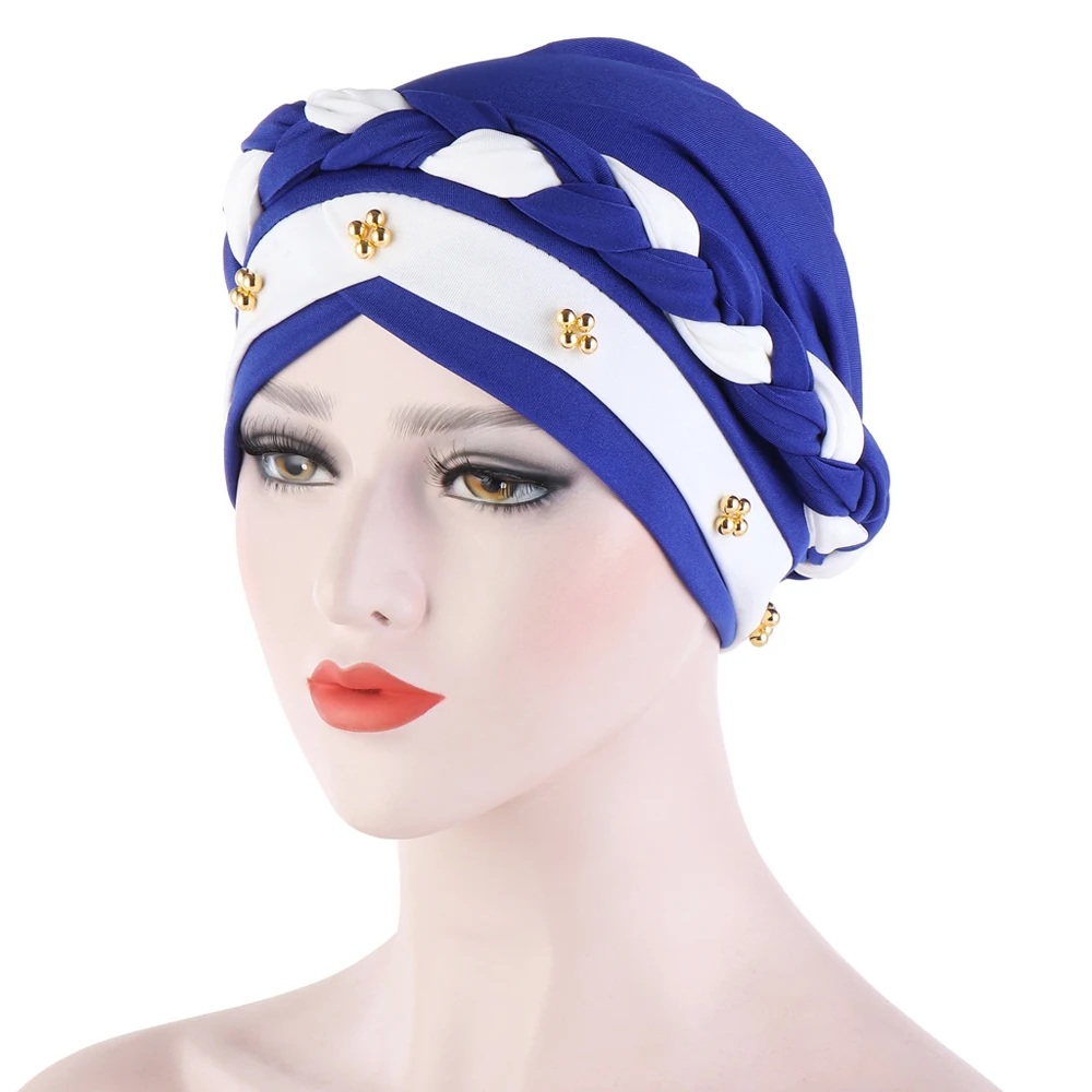 India Muslim Women Hijab Hat Cancer Chemo Cap Braid Beads Turban Headscarf Islamic Head Wrap Lady Beanie Bonnet Hair Loss Cover