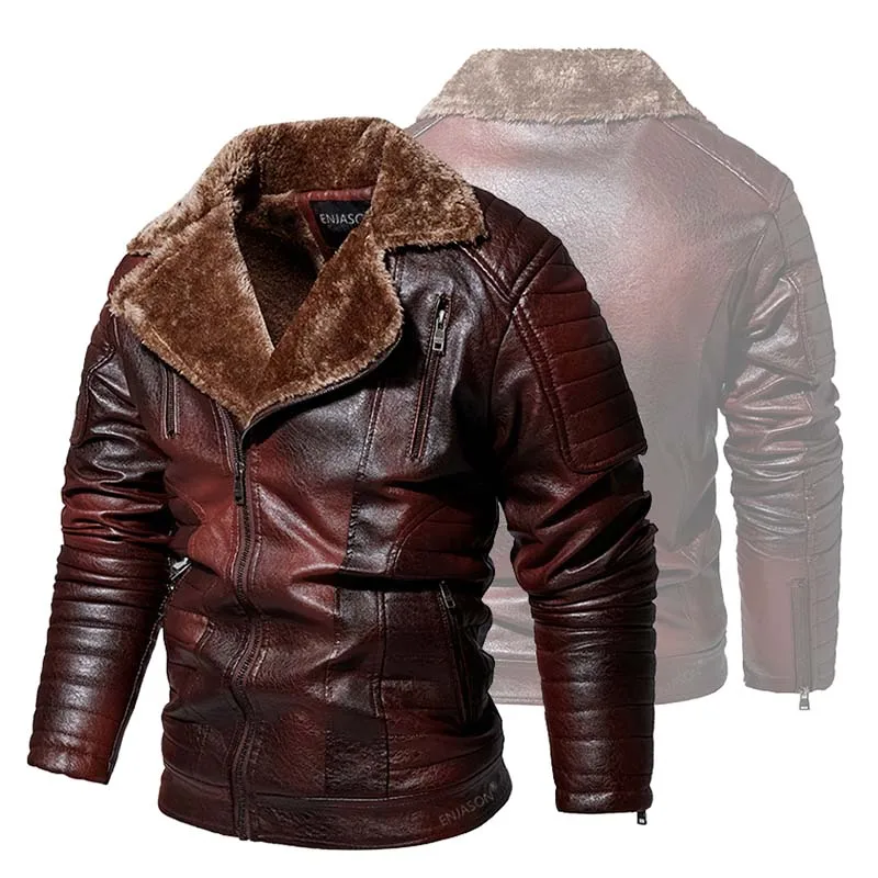 

Mcikkny Men Winter Pu Leather Jackets Fleece Lined Motorycle Leather Outwear Coats For Male Size L-3XL Thermal