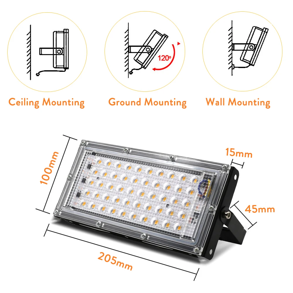 LED Floodlight Bulb 50W AC 110V 220V 230V 240V White Lamp Flood Light Spotlight Outdoor Waterproof for Street Garden Square