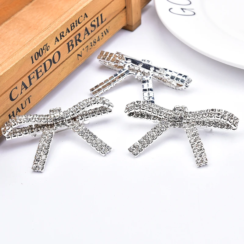 5Pcs Bling Rhinestone Bow Brooches For Clothing Embellishment Diy Bowknot Pin Elegant High Quality Crystal Party Wedding Dress