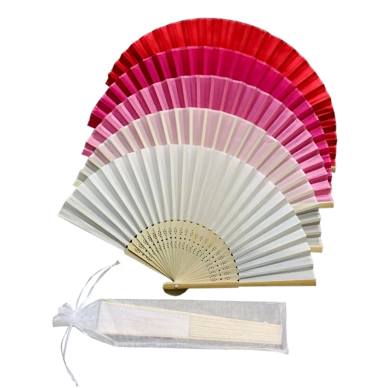 30pcs/lot Silk Wedding Hand Fan with organza gift bag in 5 colors available