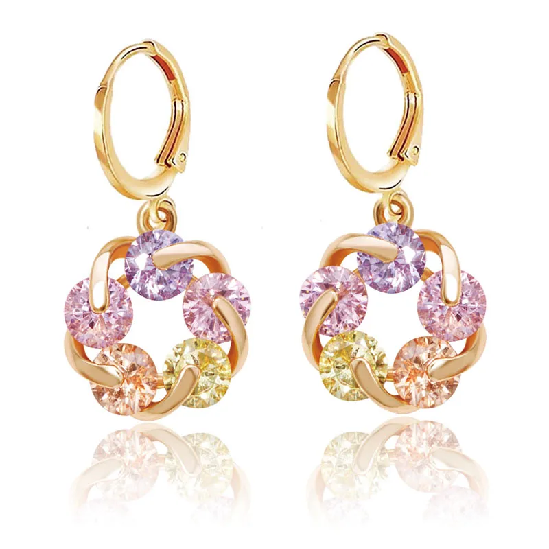 MxGxFam Gold Color 18 k Lucky Rotating Earrings Drop Women Multicolor Europe Style High quality AAA+ Zircon