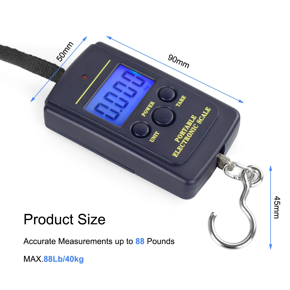 NEWACALOX 40kg x 10g Mini Digital Scale for Fishing Luggage Travel Weighting Steelyard Hanging Electronic Hook Scale