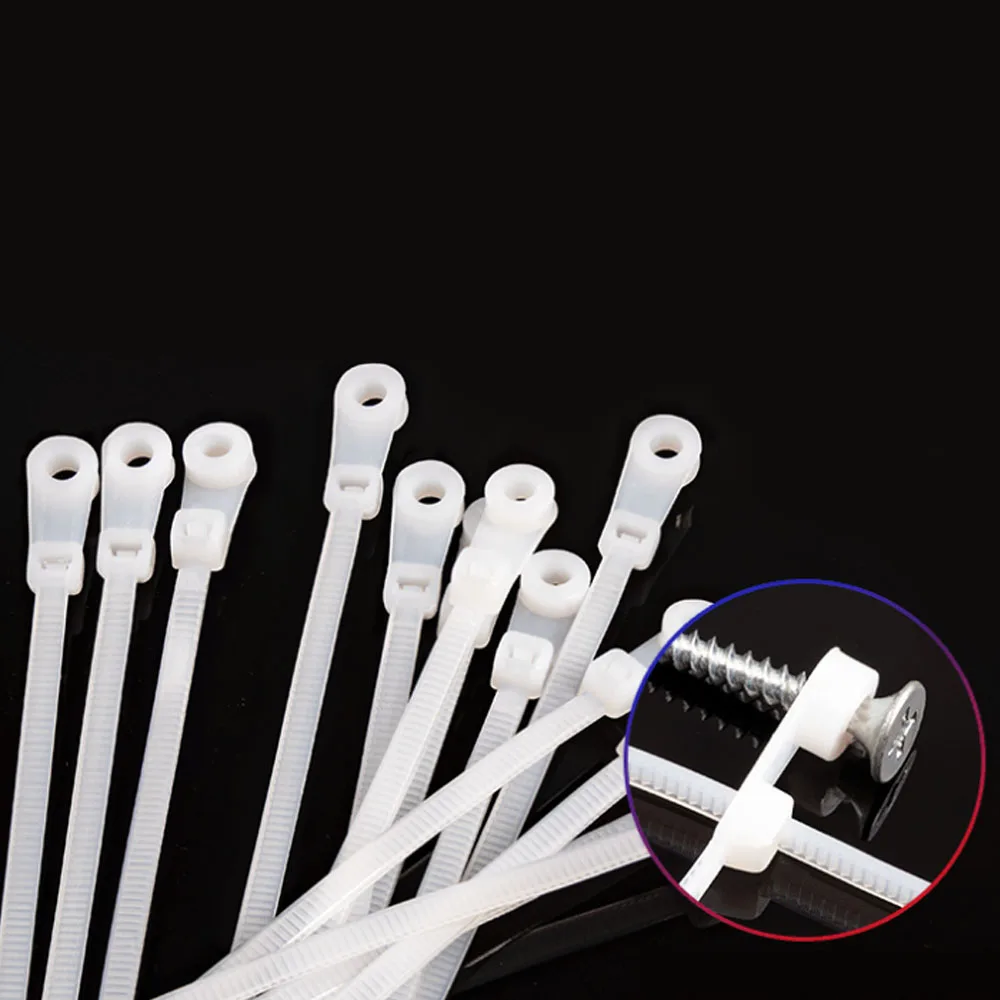 

Nylon Cable Zip Ties with Screw Hole Mount Self locking Loop Wrap Bundle Ties Straps 4x150/4x200mm 100PCS Black White