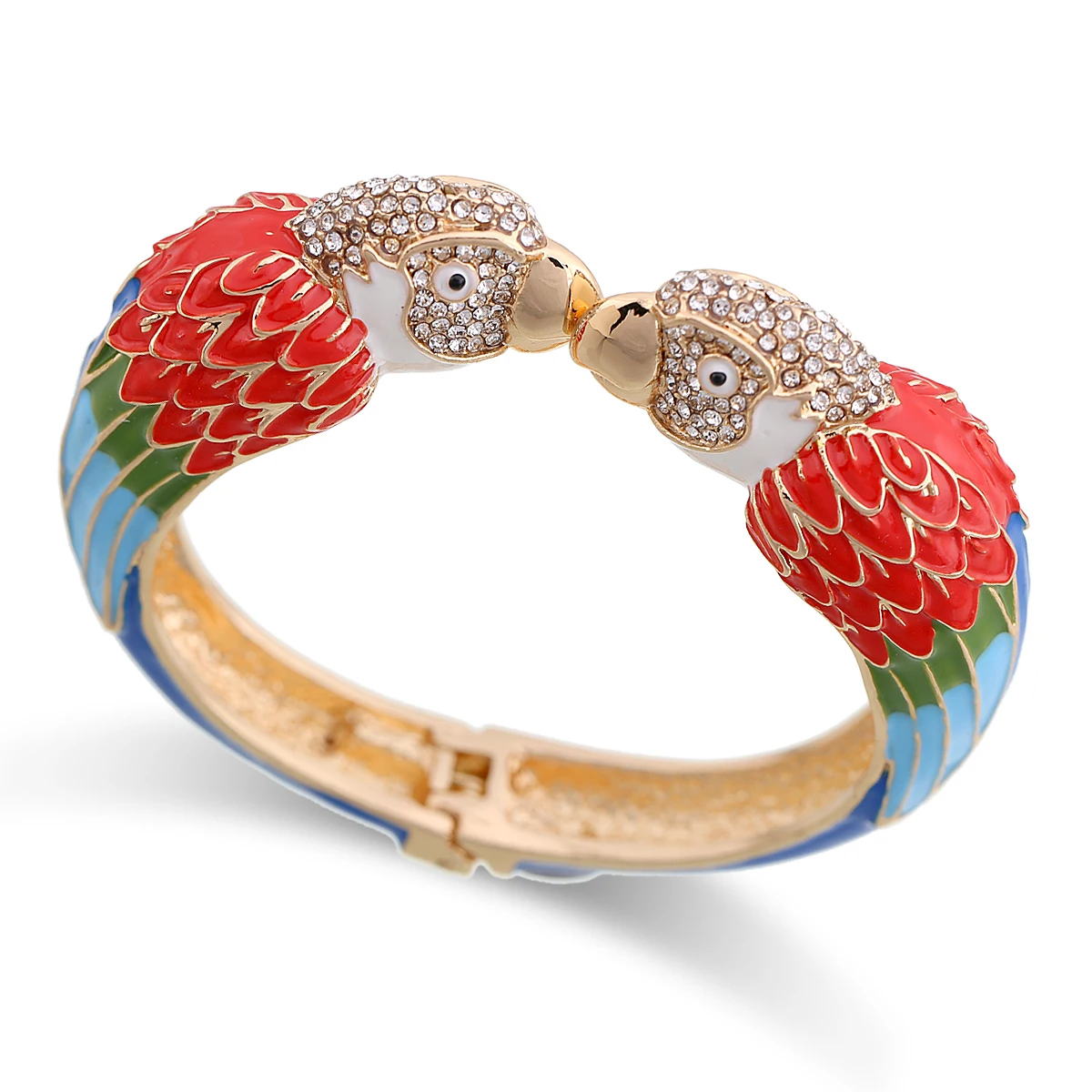 Trendy Double Macaw Heads Enamel Cuff Bracelet Statement Bangle for Women Gold Plated Animal Parrot Bracelet Pulseira 3328