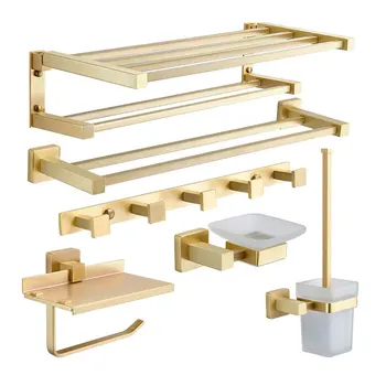 Brass towel rack gold towel bar rail toilet paper holder towel rack hook soap dish toilet brush telephone stand toilet paper box