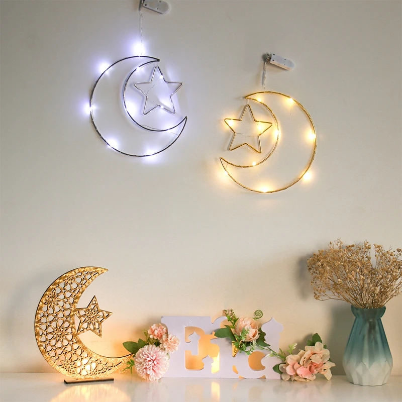 Moon Star Hanging Frame Eid Ramadan Decorations For Home Happy Mubarak Al Adha Muslim Islamic Kareem Party Home Wall Decoration