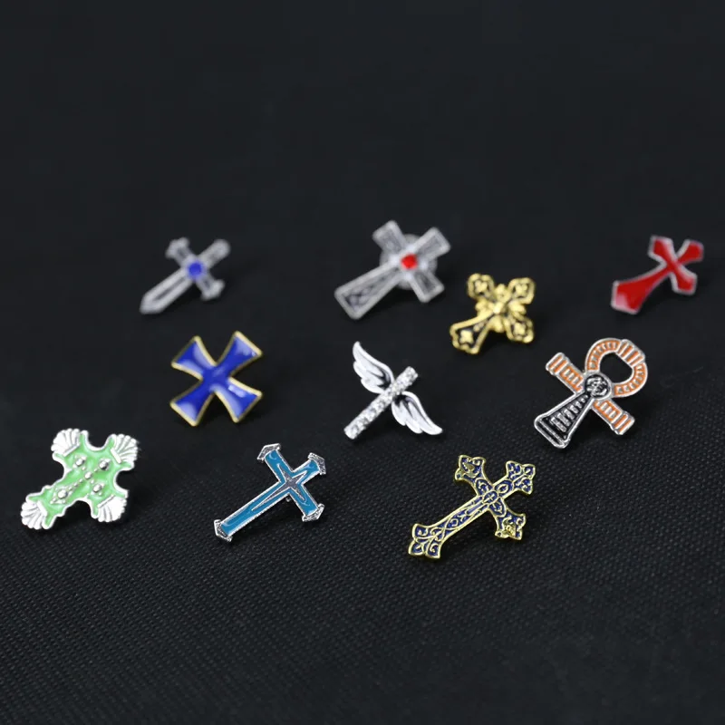 Metal Cross Series Badge Pin Christian Catholic Customized Zinc Alloy Badge Crafts Dripping Church Brooch Badge