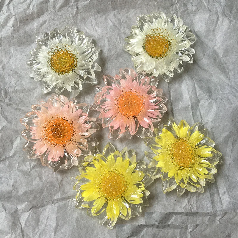 10pcs 37mm DIY handmade earring accessories resin drip gel shell daisy immortal flower inside charm headdress tag