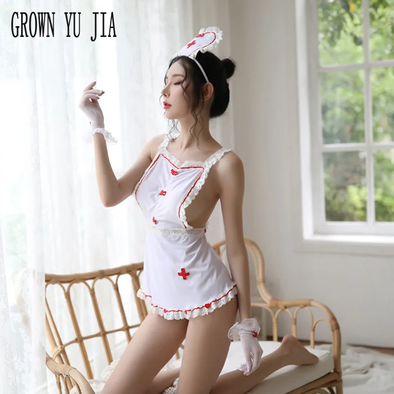 

Erotic Women Nurse Cosplay Sexy Costums Short Skirt Set Porno Naughty Lingerie Hot Intimate Nurse Uniform White Underwear Dress