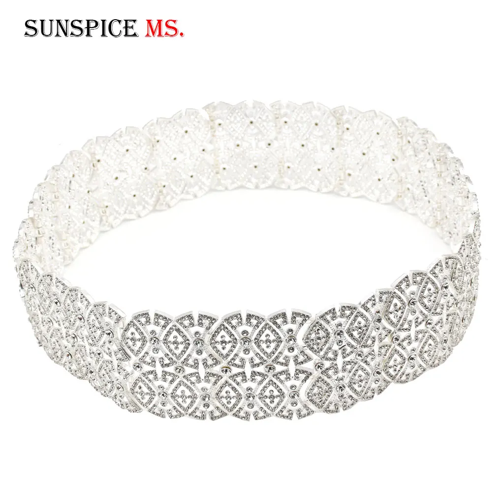 SUNSPICE-MS Big Size Full Rhinestone Women Belt Morocco Gold Silver Color Caftan Waist Chain Ethnic Wedding Jewelry Wholesale