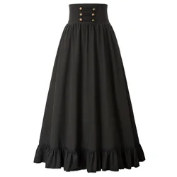 SD Women Skirt Summer Clothes Gothic Maxi Skirt High Waist Ruffled Hem A-Line Elastic Waist Vintage Pleated Casual Party Skirt