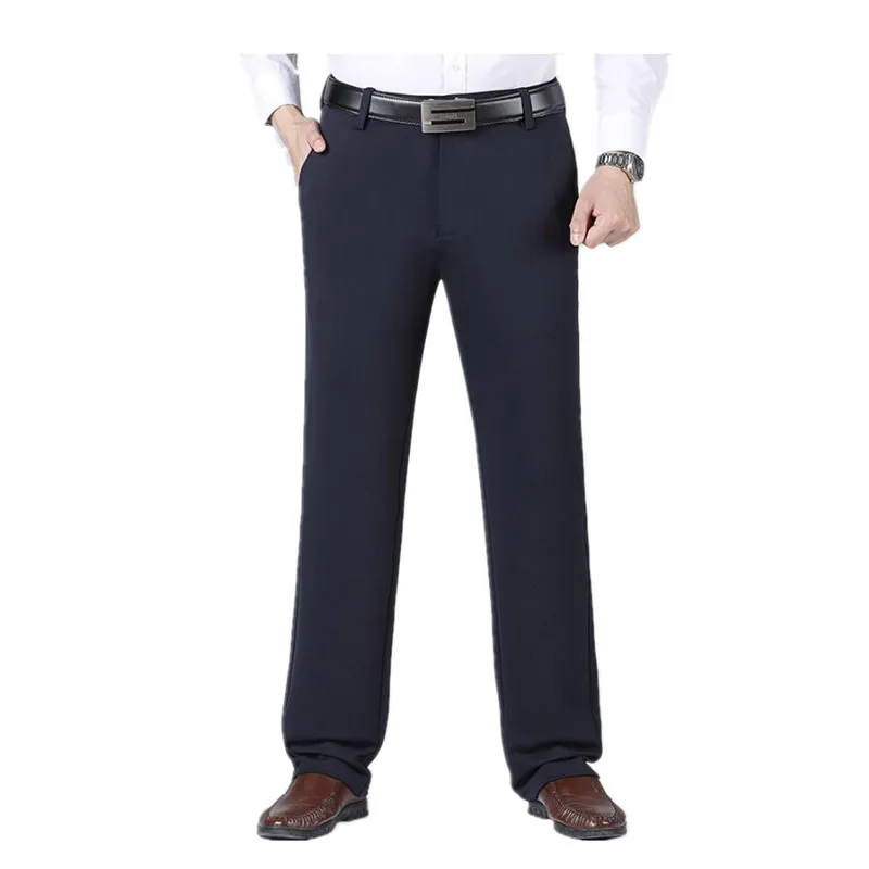 Thick Straight Work Trousers Men Pants Office Formal Black Plus Size Blue Elastic Business Stretch Big 44 48 50 52 Male Wearing