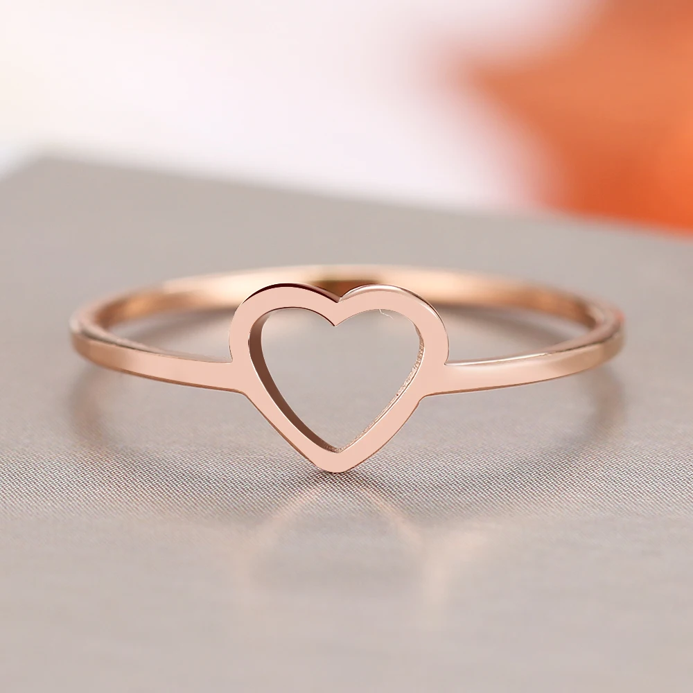 CACANA 316L Stainless Steel Rings Hollow Peach Heart-Shaped Rose Gold Color Ring Engagement For Women Exquisite Jewelry Gifts