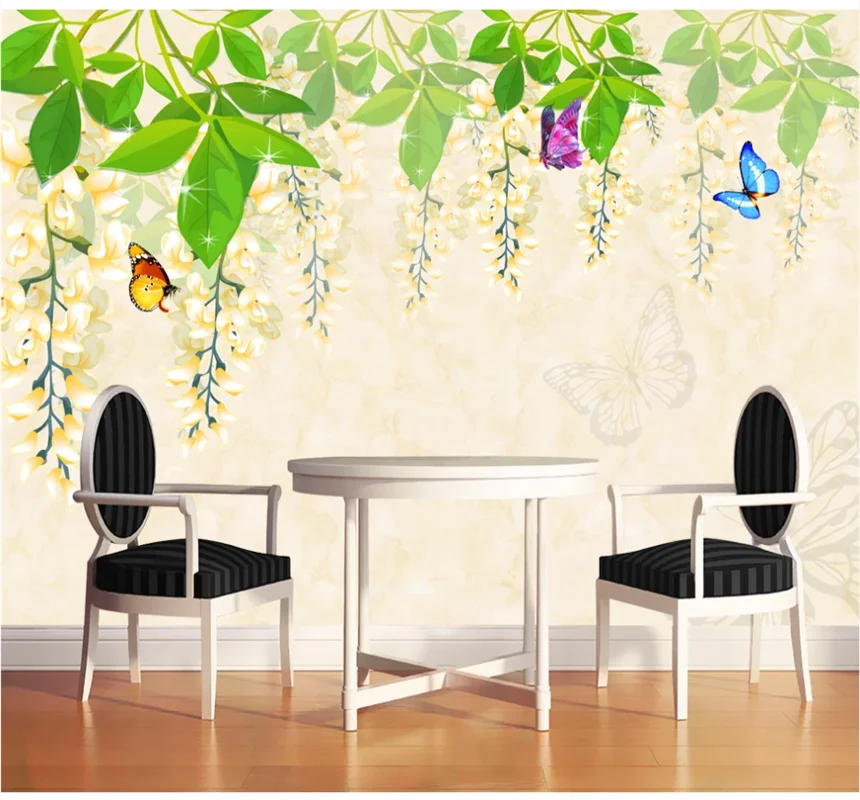 Modern simple fashion romantic bouquet of butterfly marble mural background wall custom wallpaper 8D waterproof wall cloth