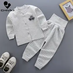 New Kids Boys Pajama Sets Cartoon Print Long Sleeve T-Shirt Tops with Striped Pants Newborn Baby Girls Autumn Sleeping Clothes