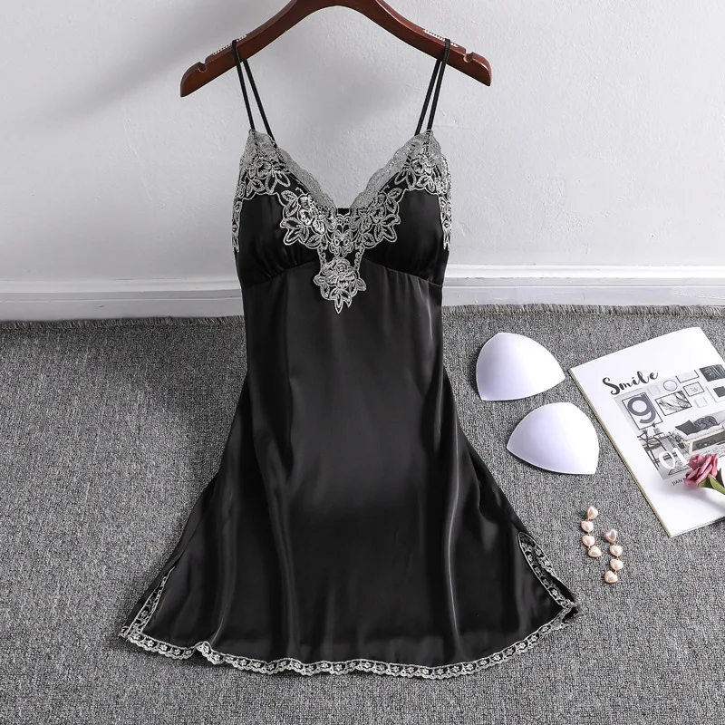Nightgown Women Nightdress Sleepwear Lace Nightie Black Red Woman Dress Summer 2021 New Sexy Nightgowns 잠옷 Nuisette Robe Femme
