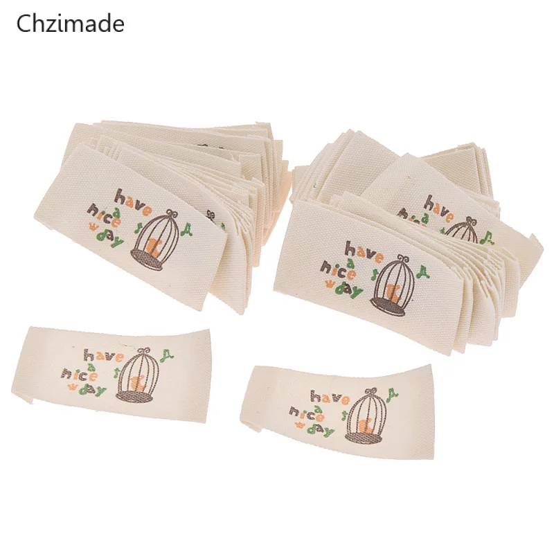 Lychee Life 50Pcs/lot Washable Cloth Woven Labels Cartoon Music Birdcage Sewing Tag Labels For DIY Colthes Materials