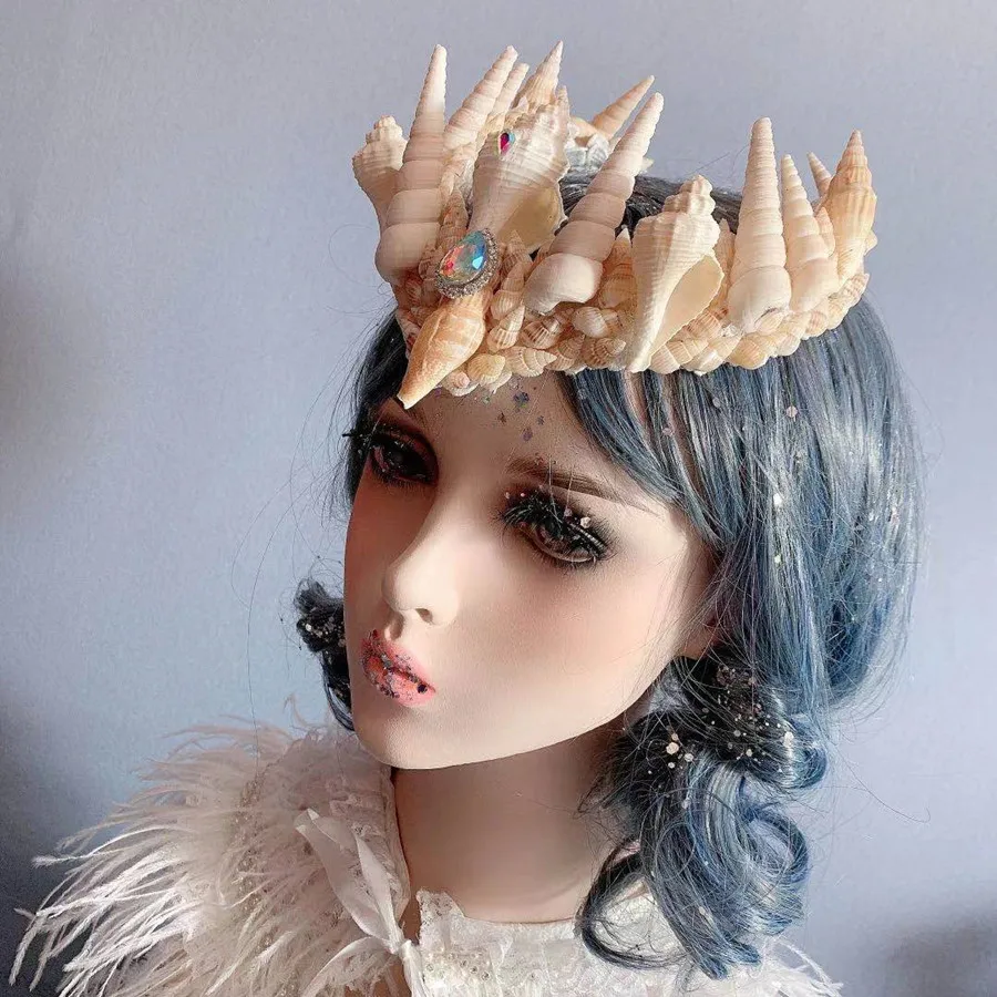 Customized Mermaid Shell Crown Shell Queen Crown Birthday Gifts Model Headdress Shell Tiara Crown Wedding Princess Headwear