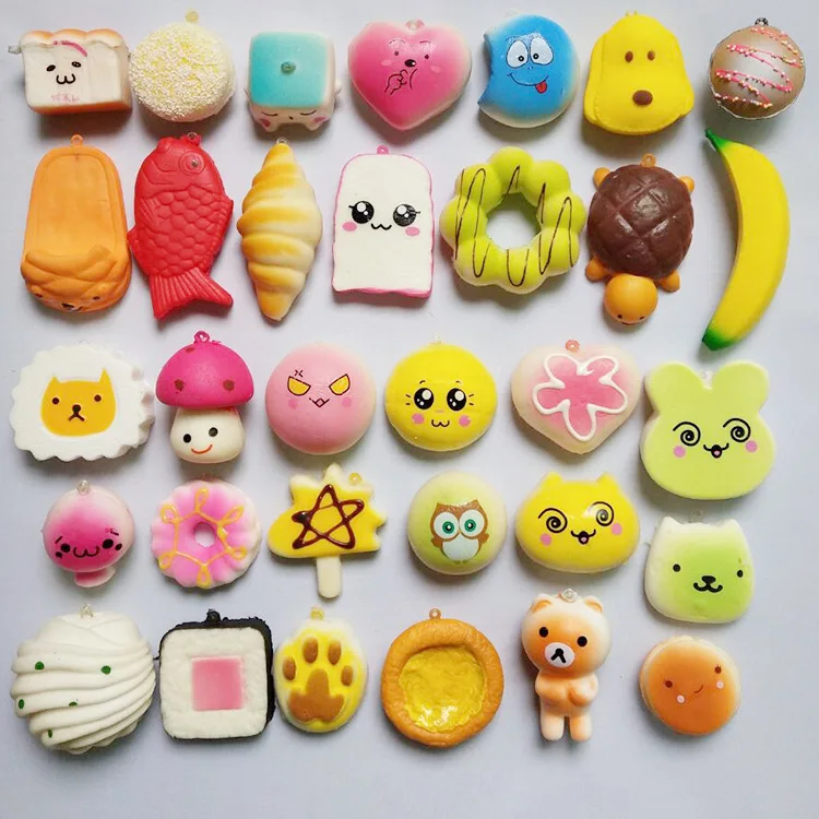 Brinquedos antiestresse em espuma kawaii, animais de apertar frutas e rosquinha, mini brinquedo antiestresse para alívio de bolo, pães, bolo