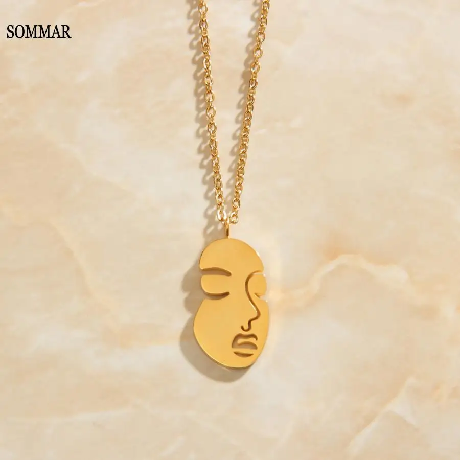 SOMMAR Fashion jewellery charms 18K Gold Plated Female Friend pendant necklace Abstract face bead necklace diy