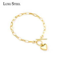 LUXUSTEEL Stainless Steel Heart Bracelets Bangles Women Accessories Bow Knot Clasp Golden Color Link Chains Bracelets Friendship