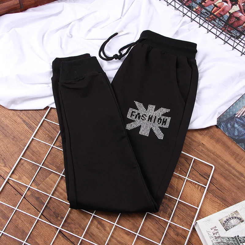 

Loose sweatpants women 2022 new spring and autumn Harem pants tide Elastic waist Fashion Hot diamonds casual Ladies' trousers