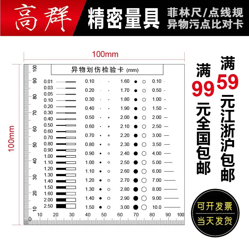 Comparison Table Point Gauge Inspection Card Film Ruler Stain Comparison Card Foreign Body Scratch Inspection Card