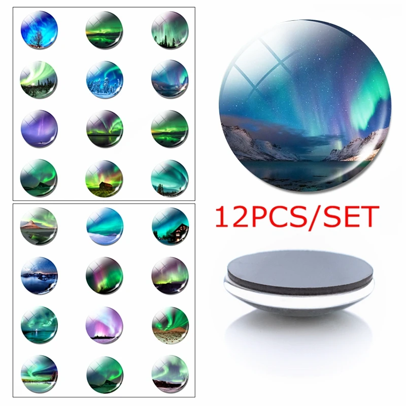 

Fridge Magnets for Home Decoration Hand Pasted Fridge Stickers on Round Glass Whiteboard Note Suction Magnets 12 Aurora