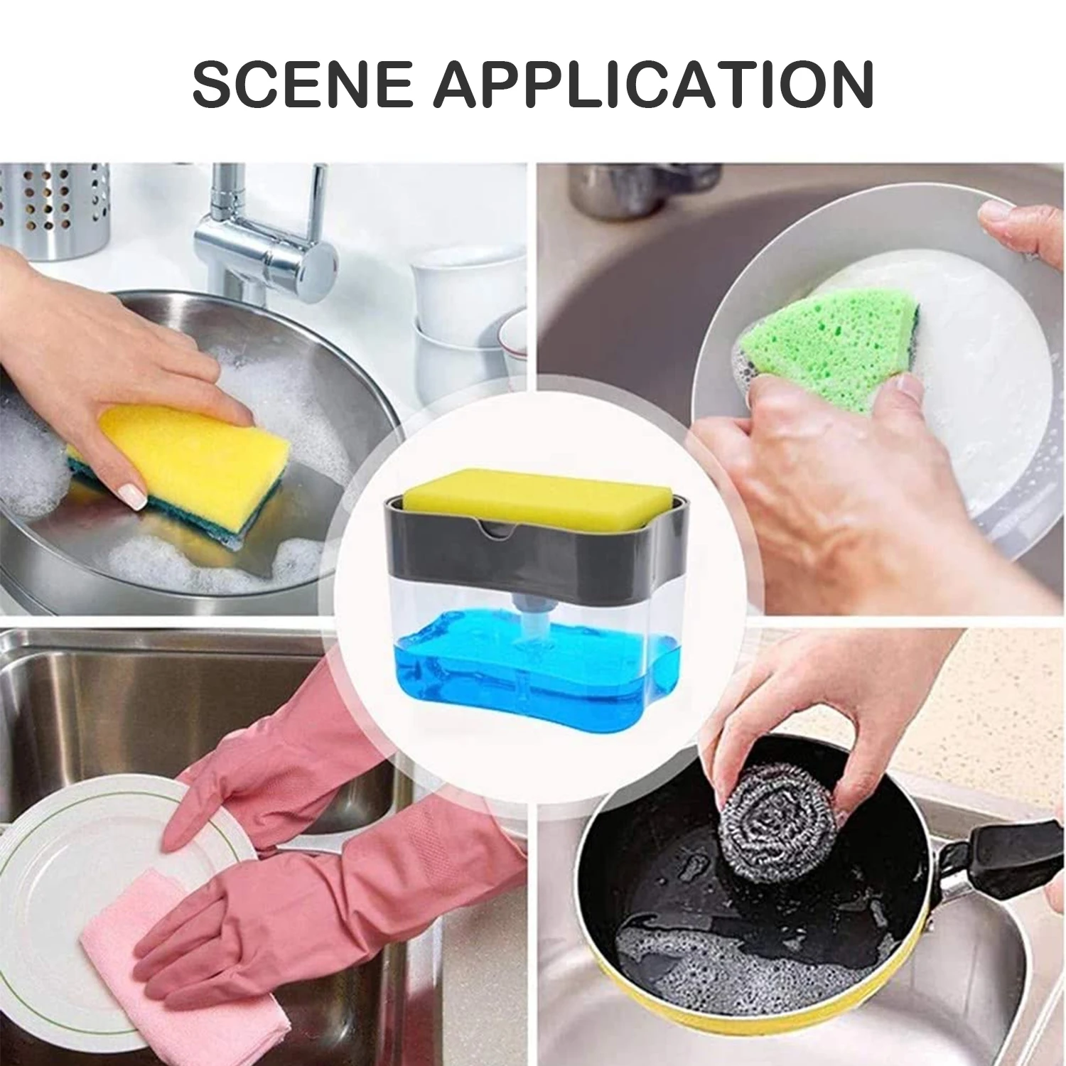 For washing dishes Liquid Soap Dispensers Pump Dish Washing Cleaning Sponge Kitchen Supplies Manual Press-Type Sponge Brush Box