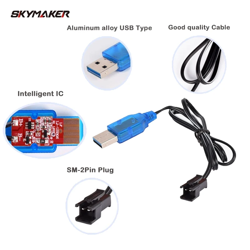 Lipo Battery Charger 3.7v SM 2 Pin USB Charger for JJRC C2 RC Car Drone Helicopter Truck Battery Charger Parts Car Accessories