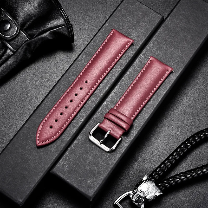 Soft and Smooth Calfskin Leather Watch Strap Colorful Women Watchband 14mm 16mm 18mm 20mm 22mm Wrist Straps Watch Accessories