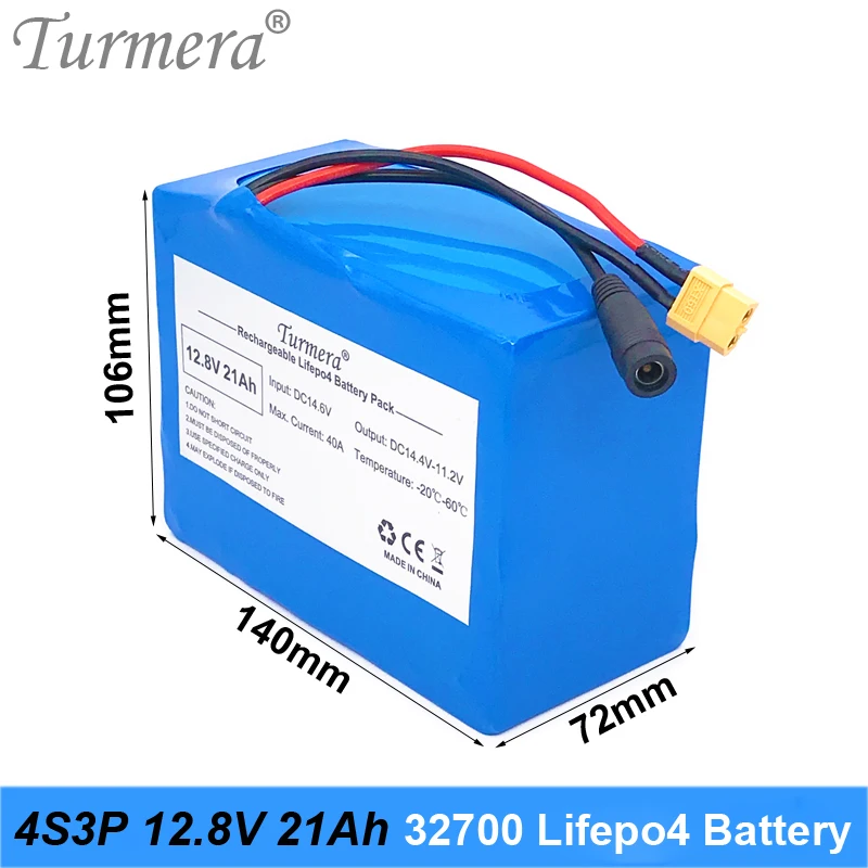 Turmera-Paquete de batería Lifepo4, 12,8 V, 21Ah, 4S3P, 32700, con 4S, 40A, BMS equilibrado, para barco eléctrico y fuente de alimentación sin interrupción, 12V