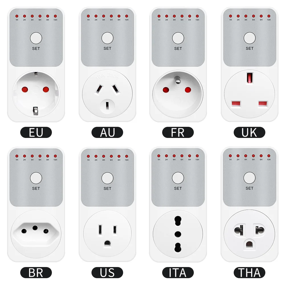 10Hr Countdown Timer Switch Socket Electronic 8 Plug Power Meter Intelligent Time Setting Control Socket Smart Control Plug-In