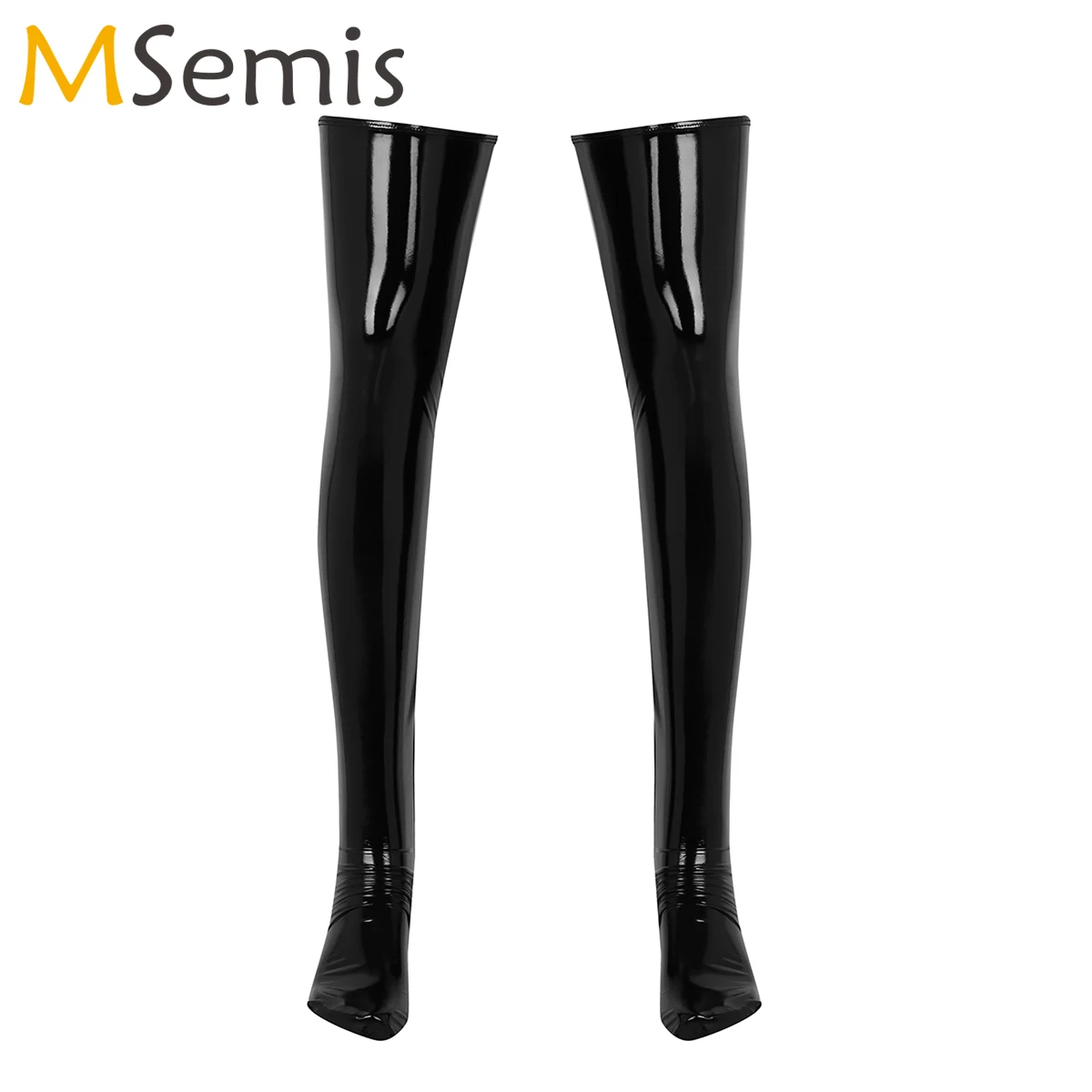 

Men Sexy Latex Stockings Anti-Skid Elastic Thigh High Footed Socks Sissy Erptic Cosplay Stocking Wetlook PVC Leather Gay Costume