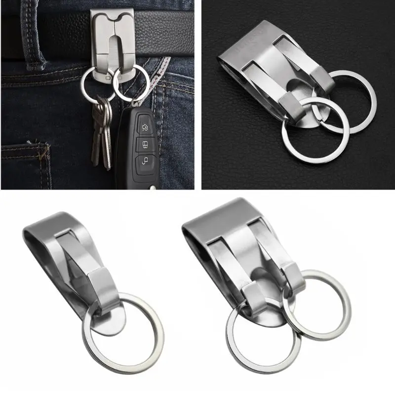 Stainless Steel Keyring Security Clip On Heavy Duty Belt Key Clip Belt Keychain 2 Detachable Keyrings Belt Key Holder