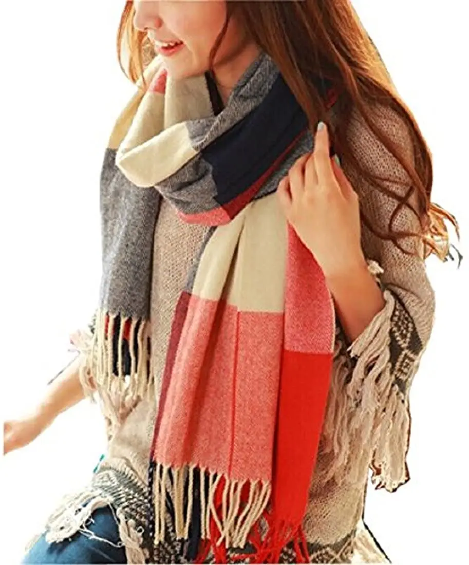 

Plaid Scarf Big Grid Winter Warm Women Neck Head Scarves Fashion Lattice Scarfs Cashmere Lady Shawls and Wraps Bufandas Hombre