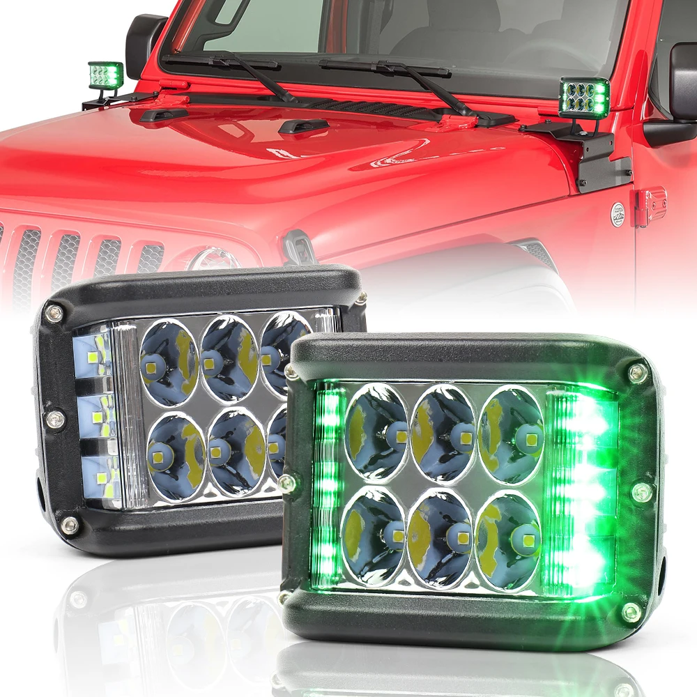 4 Inch 18W 12V 24 V Green Strobe Side Spot Light LED Work Light with Cube Auto Parts, Suitable For Jeep, Motorcycle, Truck