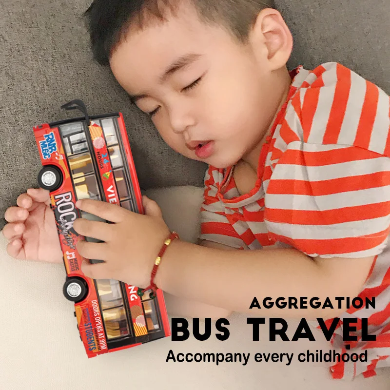 Light and music alloy double decker bus bus toy boy children\'s toy car open door large school bus bus model