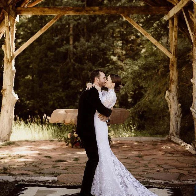 Congratulations To Lily Collins Charlie Mcdowell Who Got Married Over The Weekend Lace Wedding Dress With Cap Bridal Gown Wedding Dresses AliExpress