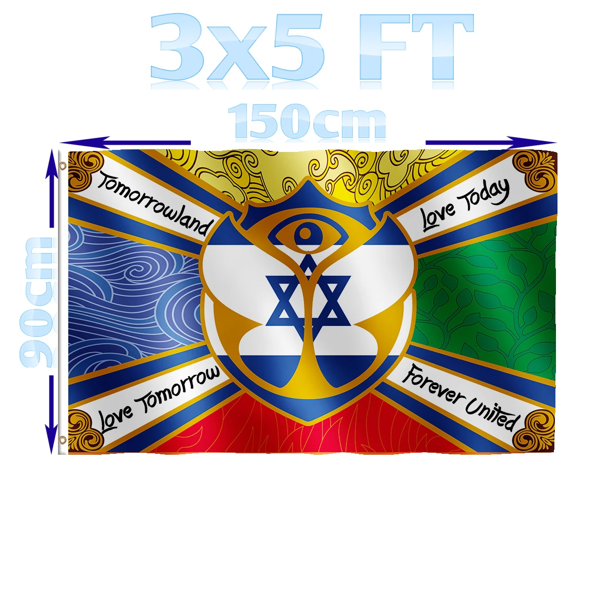 Benfactory Store-รักกันตลอดไปในวันนี้, Tomorrowland, ธงพระเยซู, ธงโพลีเอสเตอร์พิมพ์ด้านเดียวที่มี grommets, 3X5ฟุต