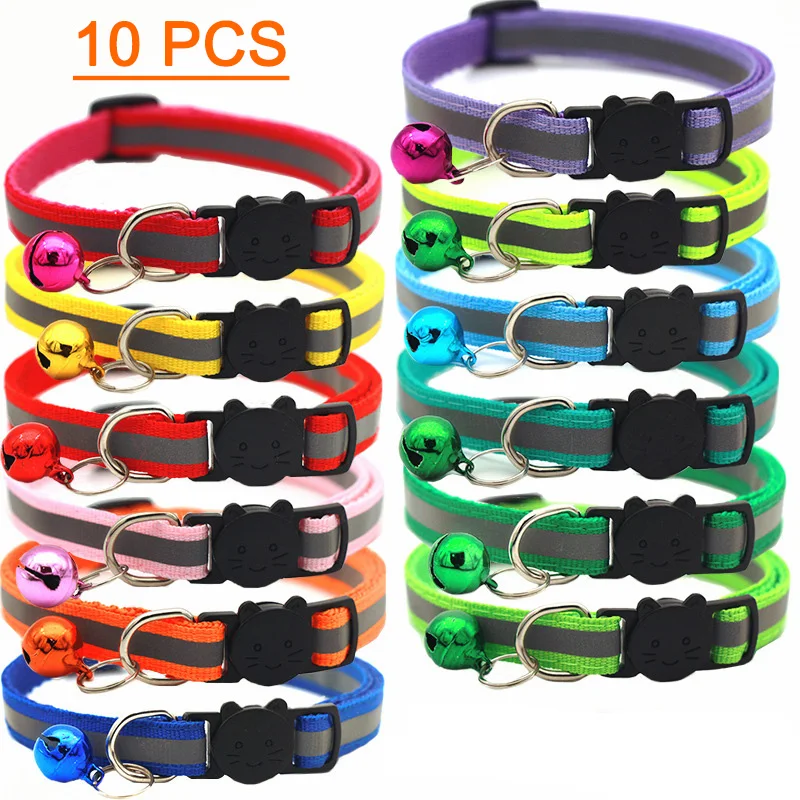 10 sztuk hurtowych obroże dla obroża dla kota z dzwonkiem regulowany naszyjnik kot Puppy kitten Collar Dropshipping koty domowe kołnierz