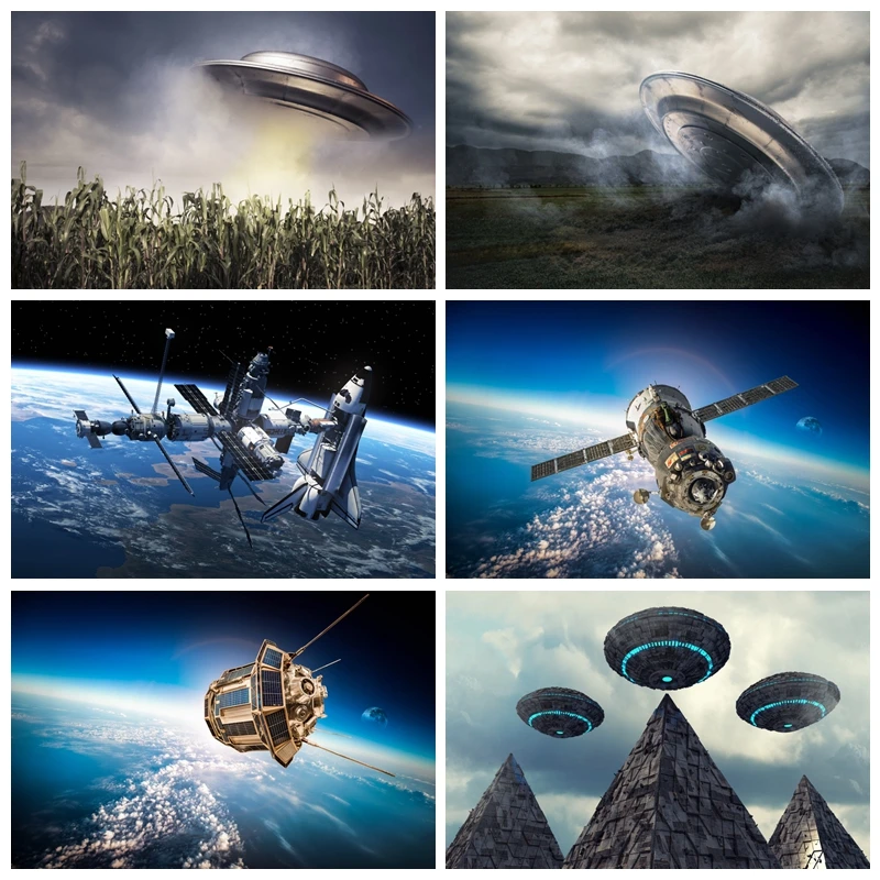 Laeacco UFO Photography Backdrop Science Fiction Spaceship Planet Party Photographic Background Photocall Photo Studio Props