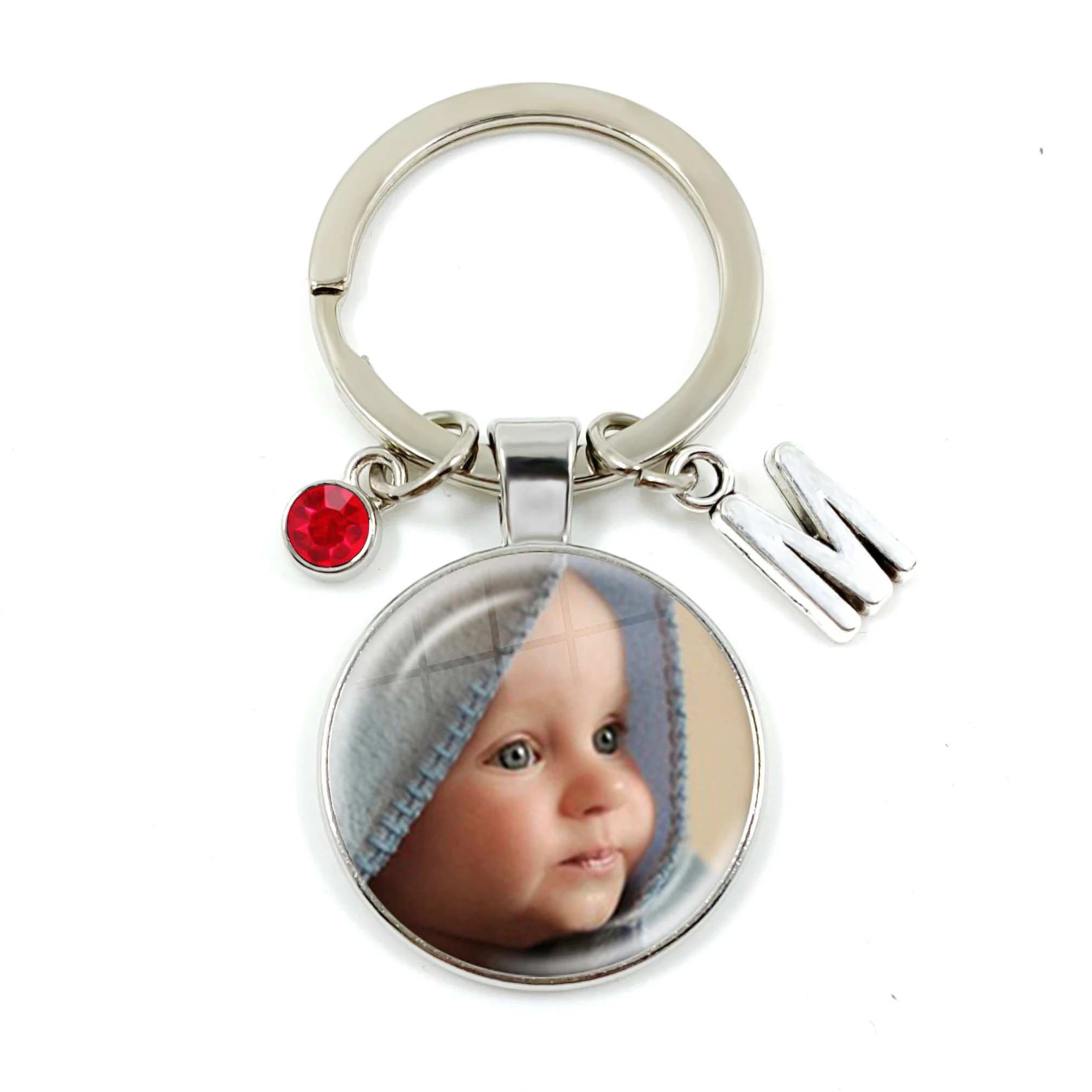 

Personalized Custom Keychain Birthstone 26 Letters Photo Mum Dad Baby Children Grandpa Parents Pendant Keyholder Keyring Gift