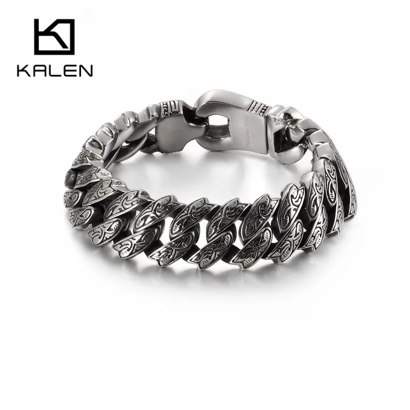 KALEN Punk Chunky Twisted Link Chain Bracelet Men Stainless Steel Mysterious Skull Charm Bangle Homme Jewellry Accessories 2020